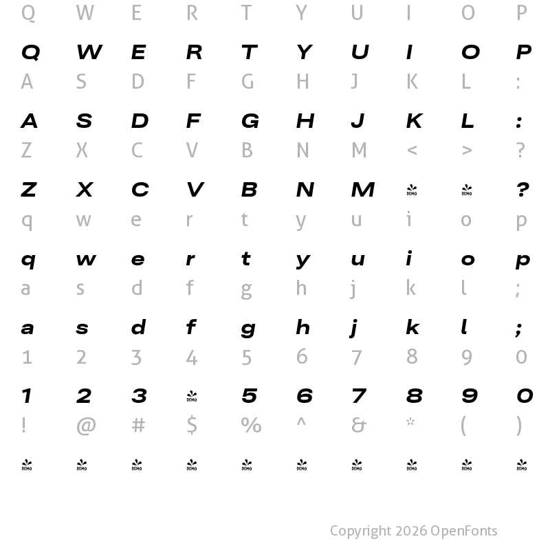 Character Map of FONTSPRING DEMO - Ordina Expanded Extrabold Italic