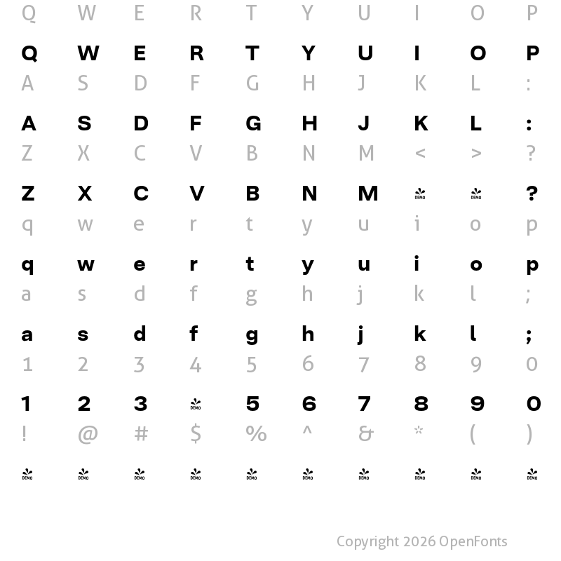 Character Map of FONTSPRING DEMO - Ordina Extrabold Regular