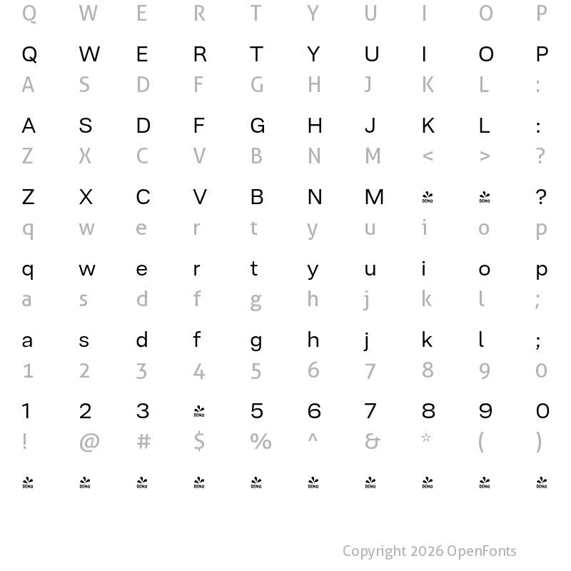 Character Map of FONTSPRING DEMO - Ordina Regular