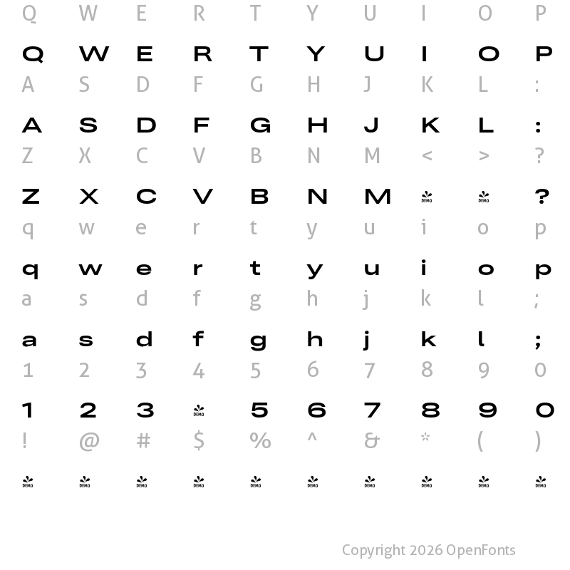 Character Map of FONTSPRING DEMO - Ordina Wide Bold