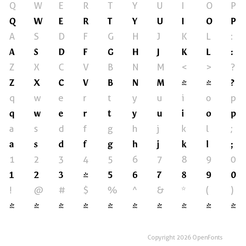 Character Map of FONTSPRING DEMO - Orenga Bold Regular