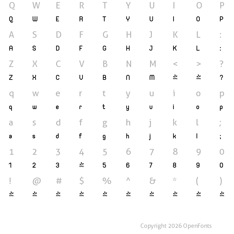 Character Map of FONTSPRING DEMO - Orev Med Regular