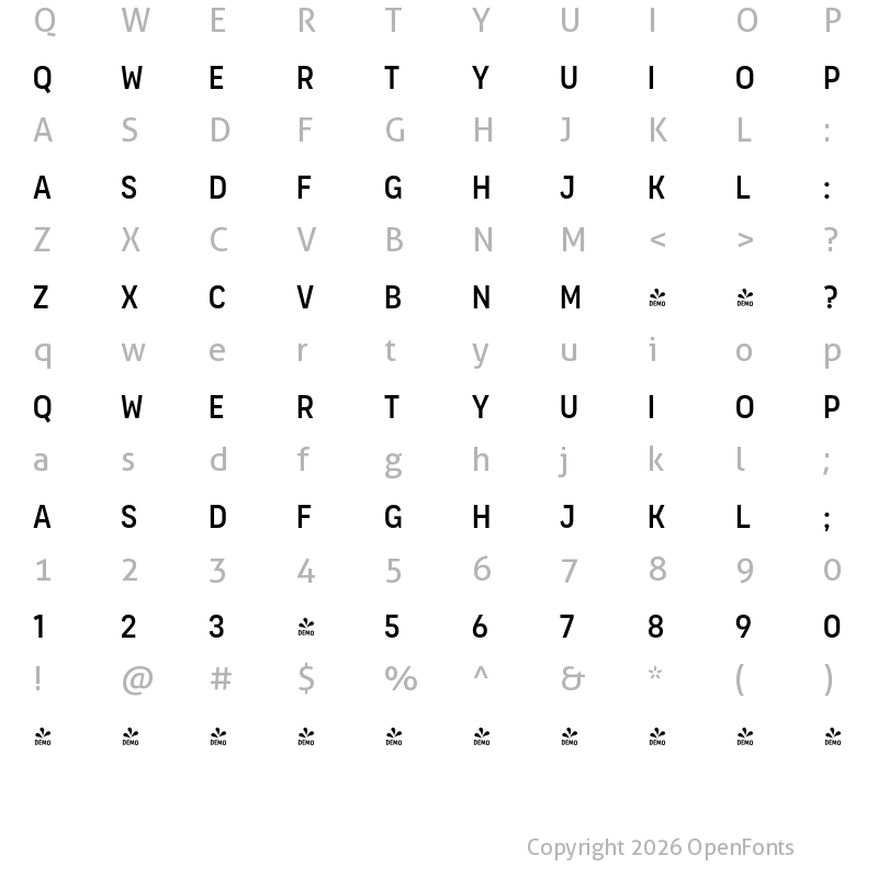 Character Map of FONTSPRING DEMO - Organetto Cnd Regular
