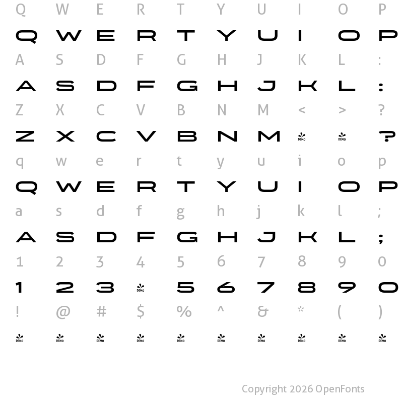 Character Map of FONTSPRING DEMO - Organetto Exp Bold Regular