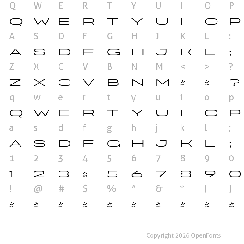 Character Map of FONTSPRING DEMO - Organetto Exp Light Regular