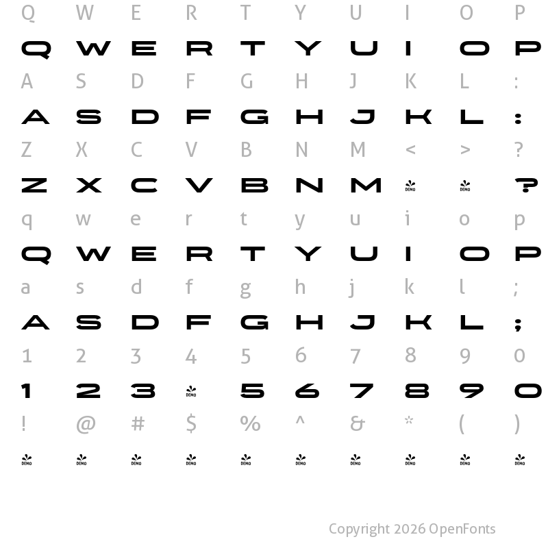 Character Map of FONTSPRING DEMO - Organetto Exp UltraBold Regular