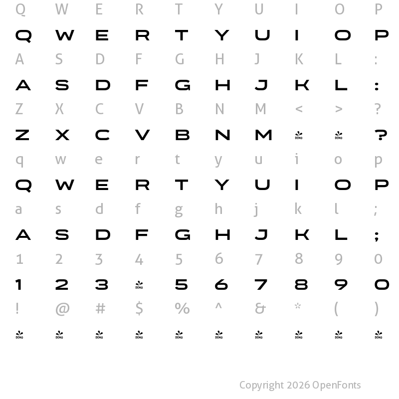 Character Map of FONTSPRING DEMO - Organetto Ext Bold Regular