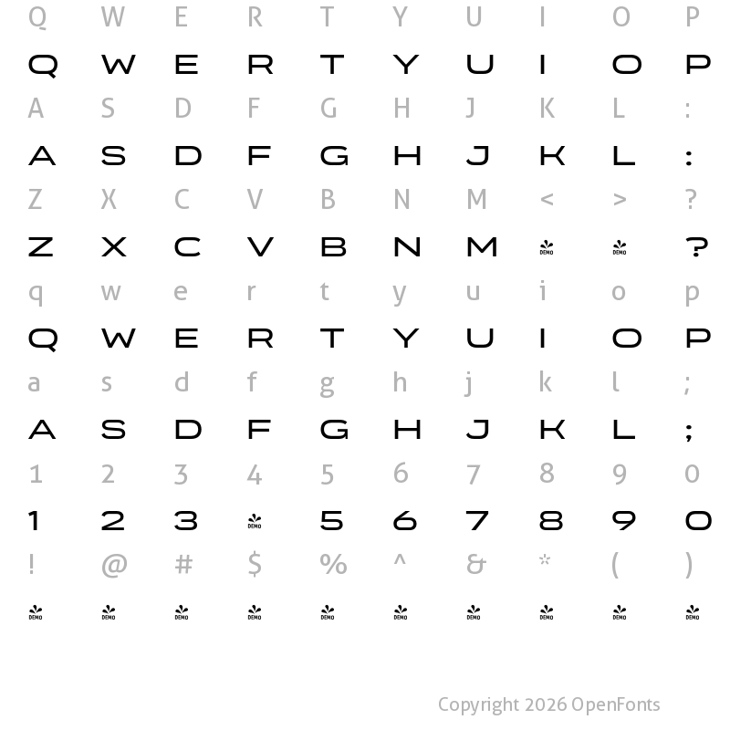 Character Map of FONTSPRING DEMO - Organetto Ext Regular