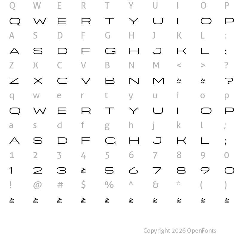 Character Map of FONTSPRING DEMO - Organetto SemiExp Light Regular