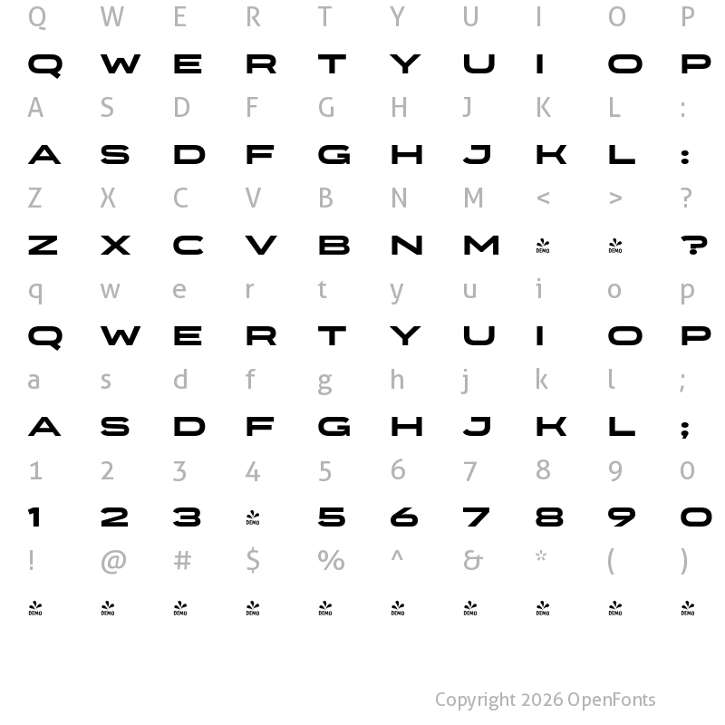 Character Map of FONTSPRING DEMO - Organetto SemiExp UltraBold Regular