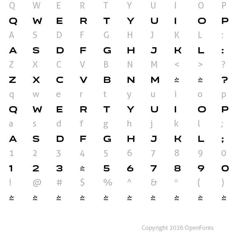 Character Map of FONTSPRING DEMO - Organetto SemiExt Bold Regular