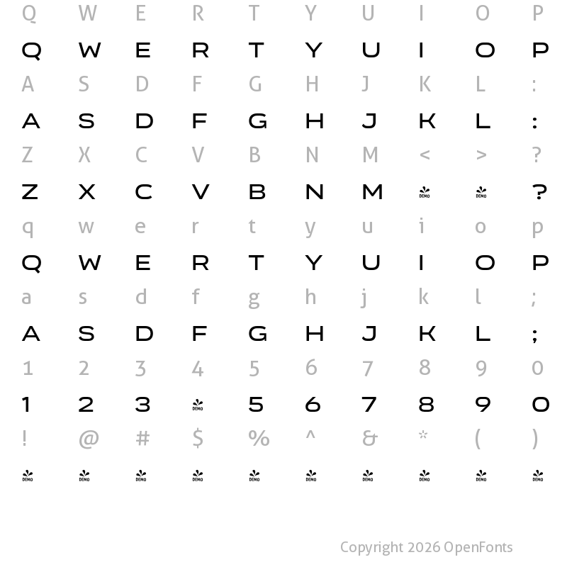 Character Map of FONTSPRING DEMO - Organetto SemiExt Regular