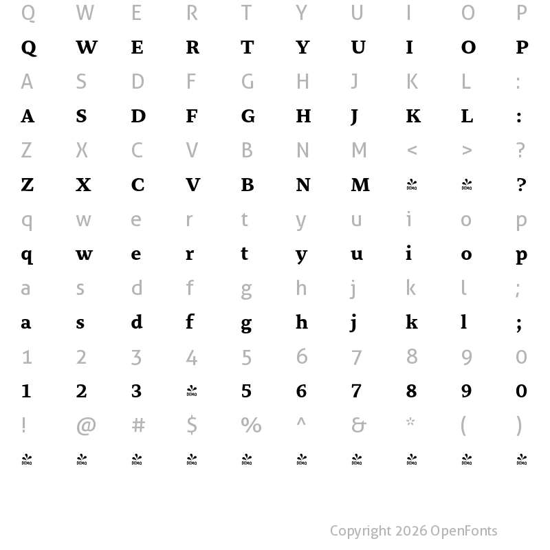Character Map of FONTSPRING DEMO - Organon Serif Bold Regular