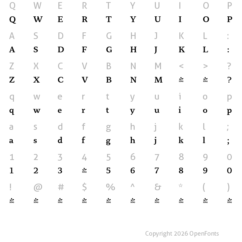 Character Map of FONTSPRING DEMO - Organon Serif DemiBold Regular