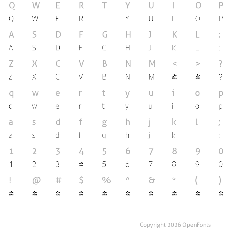 Character Map of FONTSPRING DEMO - OS Aran 200 Regular