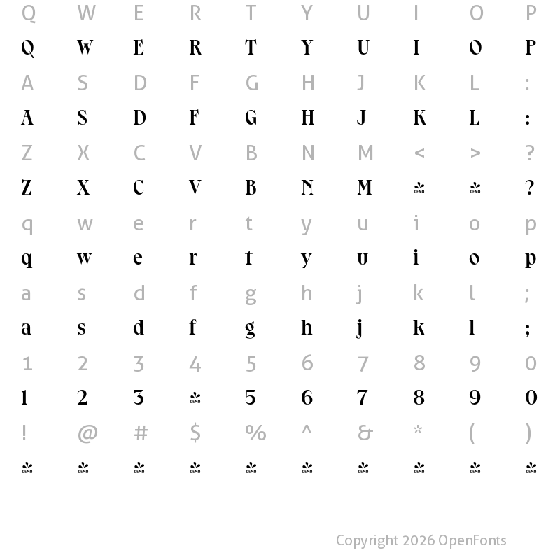 Character Map of FONTSPRING DEMO - Osbourne 02 Bold Regular