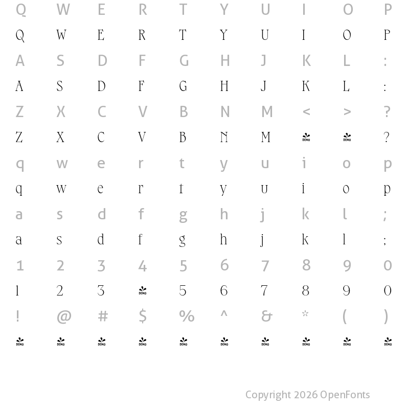 Character Map of FONTSPRING DEMO - Osbourne 02 Light Regular