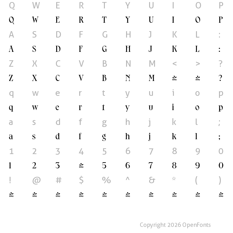 Character Map of FONTSPRING DEMO - Osbourne 02 Medium Regular