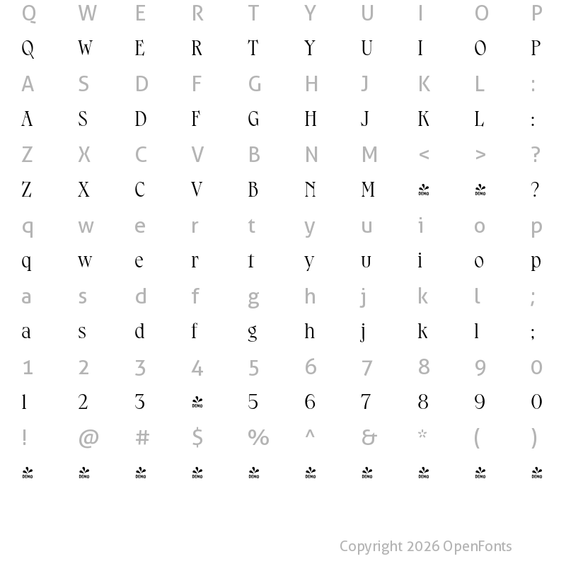 Character Map of FONTSPRING DEMO - Osbourne 02 Regular