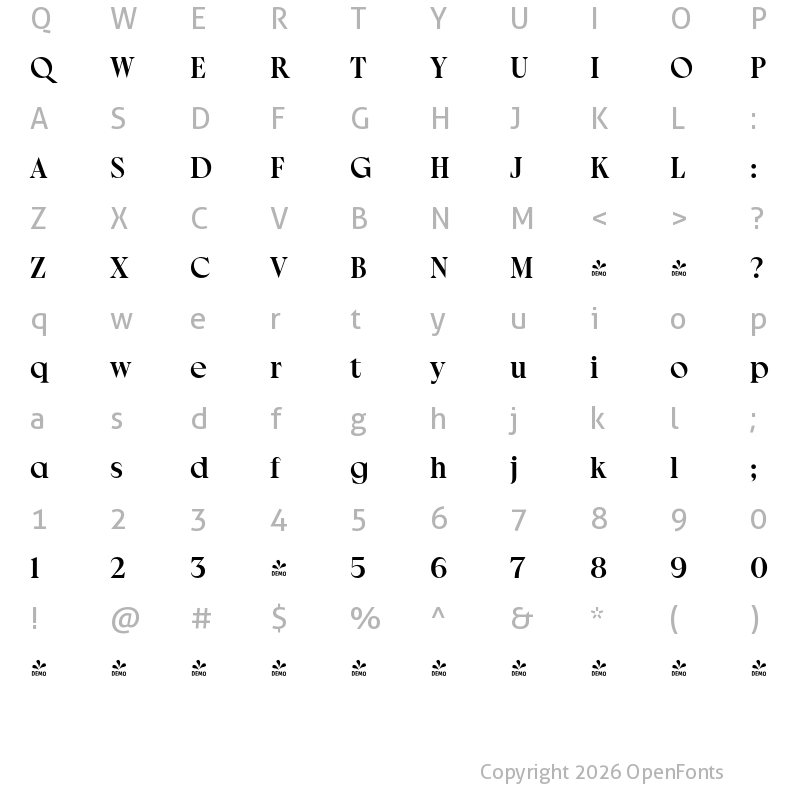 Character Map of FONTSPRING DEMO - Osbourne 03 Bold Regular