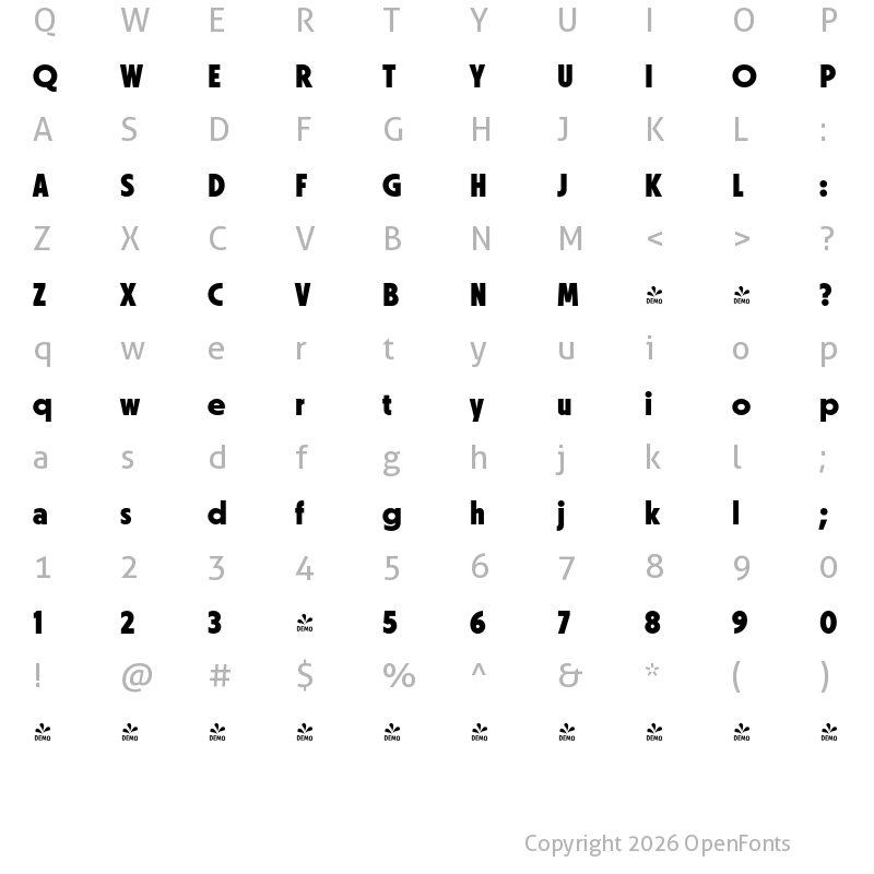 Character Map of FONTSPRING DEMO - Otterco Display ExtraBold Regular