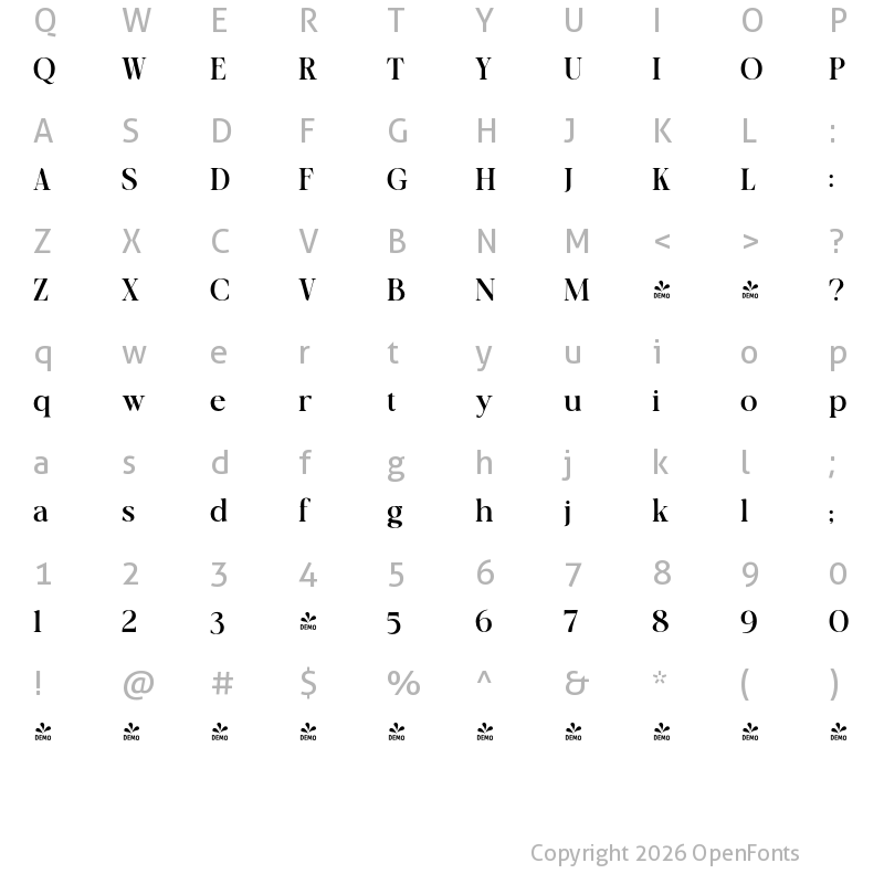 Character Map of FONTSPRING DEMO - ov cotin SemBd Regular