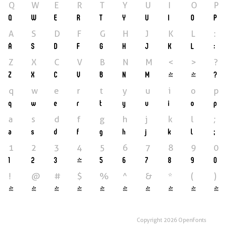 Character Map of FONTSPRING DEMO - Oval Bold Regular