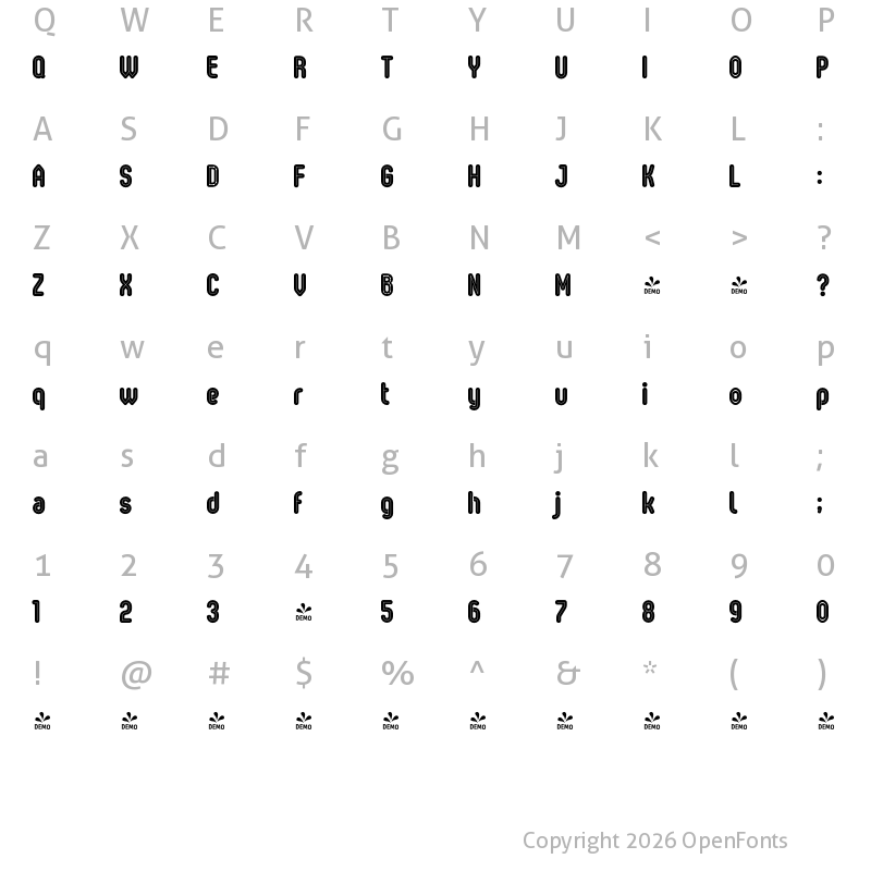 Character Map of FONTSPRING DEMO - Oval Double Regular