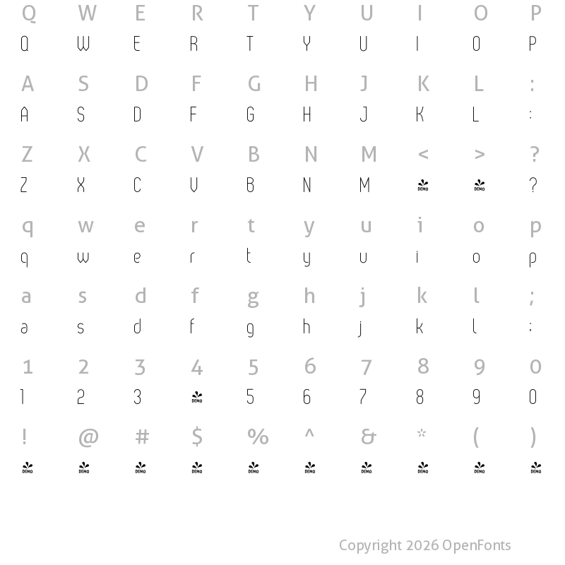 Character Map of FONTSPRING DEMO - Oval Light Regular