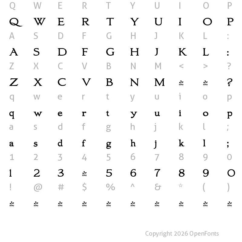 Character Map of FONTSPRING DEMO - Oxonia Roman Bold
