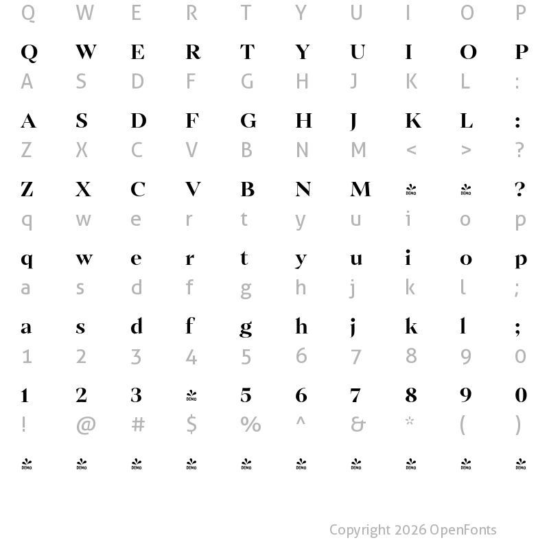 Character Map of FONTSPRING DEMO - Ozana Pro Display DemiBold Regular