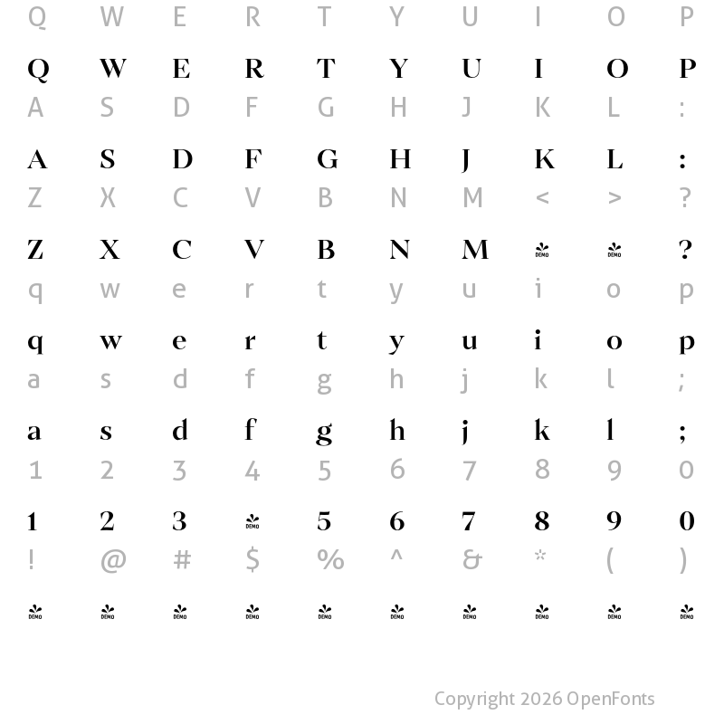 Character Map of FONTSPRING DEMO - Ozana Pro Display Medium Regular