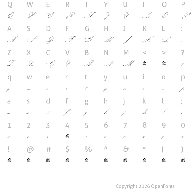 Character Map of FONTSPRING DEMO - P22 Allyson Pro Regular