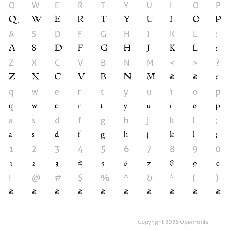 Character Map of FONTSPRING DEMO - P22 Basel Roman Regular