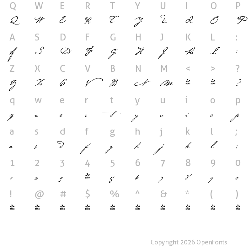 Character Map of FONTSPRING DEMO - P22 Cezanne Alt Two Regular