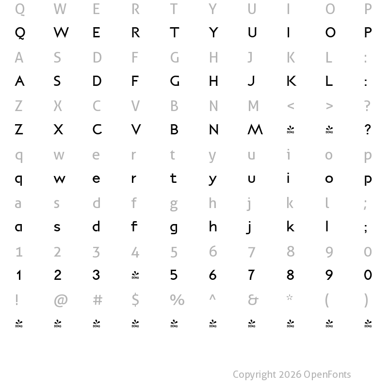 Character Map of FONTSPRING DEMO - P22 Coda Pro Bold