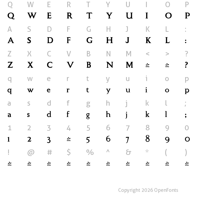 Character Map of FONTSPRING DEMO - P22 Curwen Poster Regular