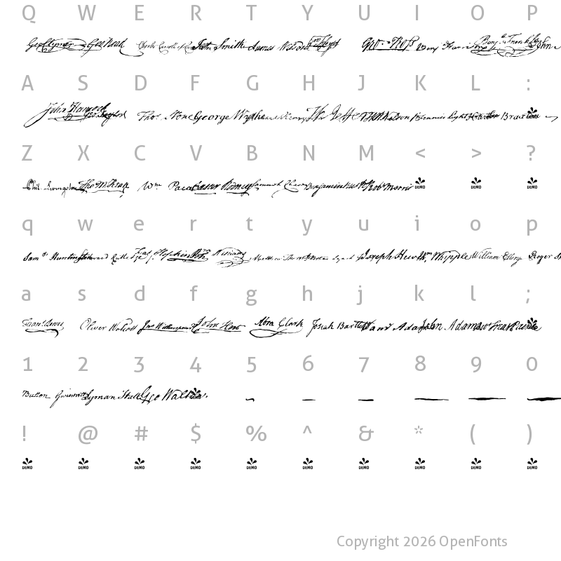 Character Map of FONTSPRING DEMO - P22 Declaration Signers Regular