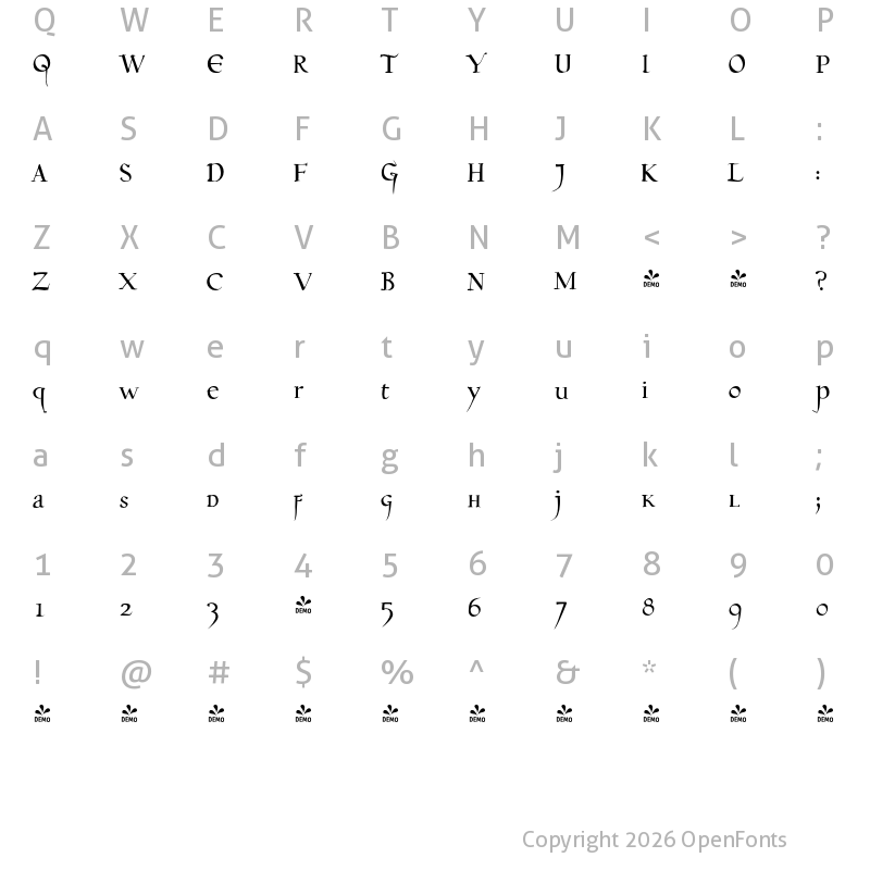 Character Map of FONTSPRING DEMO - P22 Dwiggins Uncial Regular