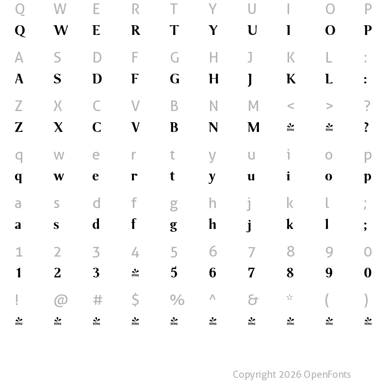 Character Map of FONTSPRING DEMO - P22 Foxtrot Sans Bold