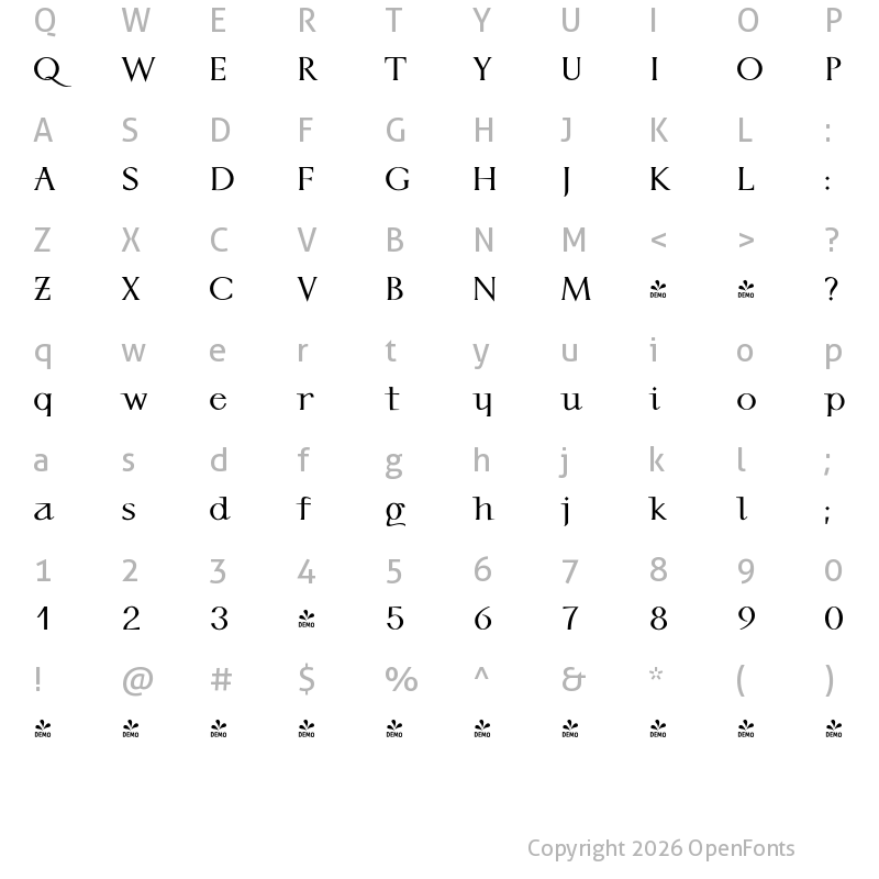 Character Map of FONTSPRING DEMO - P22 Kirkwall Pro Bold