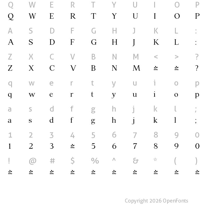 Character Map of FONTSPRING DEMO - P22 Late November Regular