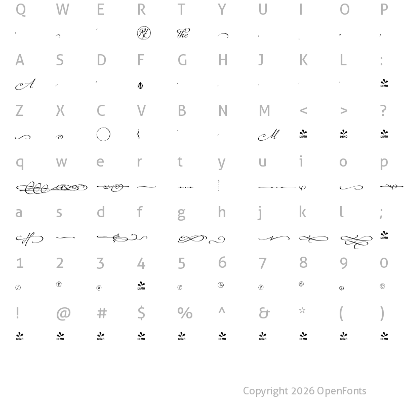 Character Map of FONTSPRING DEMO - P22 Marcel Ornaments Regular