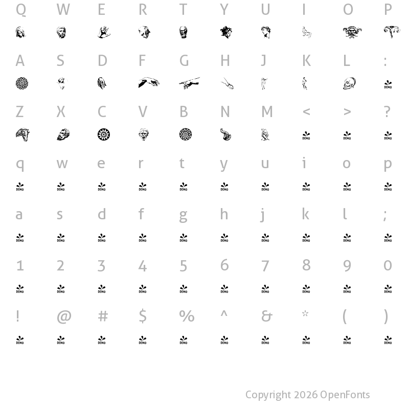 Character Map of FONTSPRING DEMO - P22 Michelangelo Extras Regular