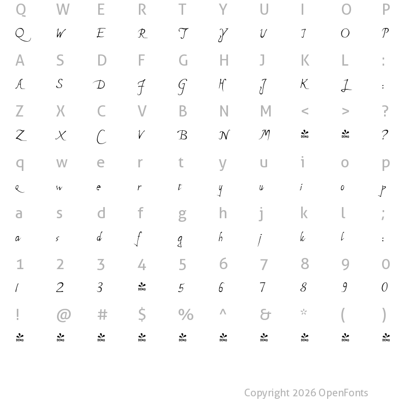 Character Map of FONTSPRING DEMO - P22 Michelangelo Regular