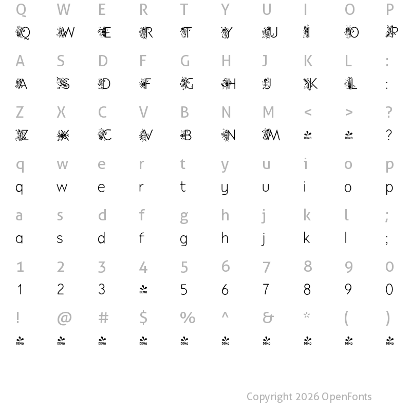 Character Map of FONTSPRING DEMO - P22 Speyside Light Initials Regular