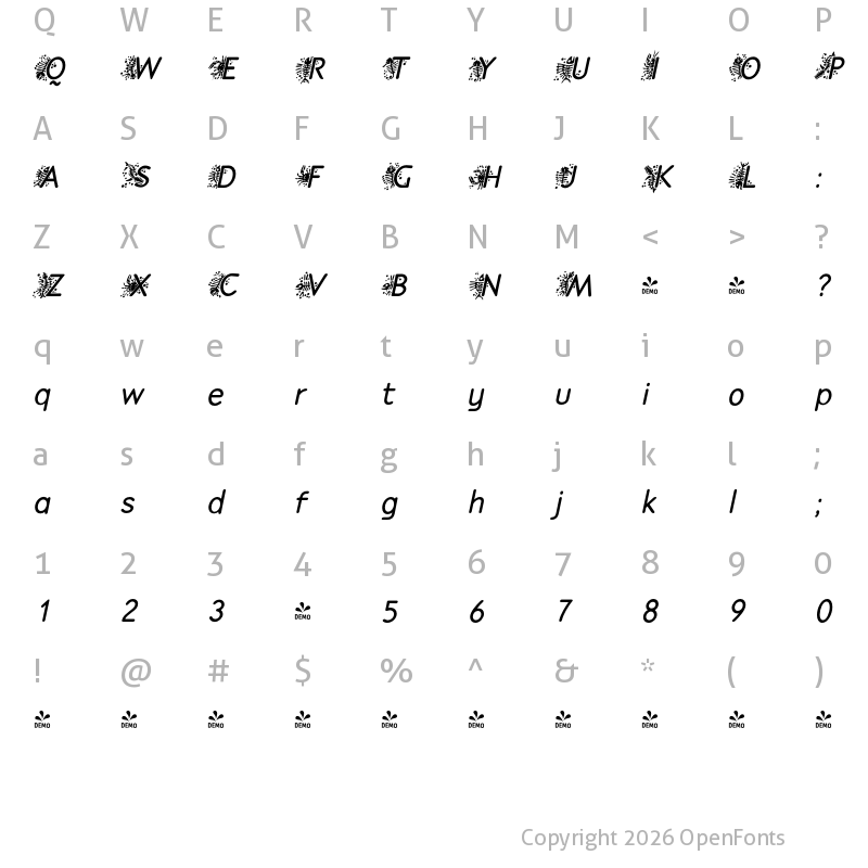 Character Map of FONTSPRING DEMO - P22 Speyside SemiBold Initials Italic