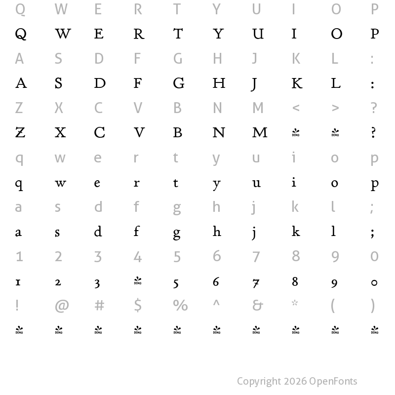 Character Map of FONTSPRING DEMO - P22 Stickley Pro Caption Regular