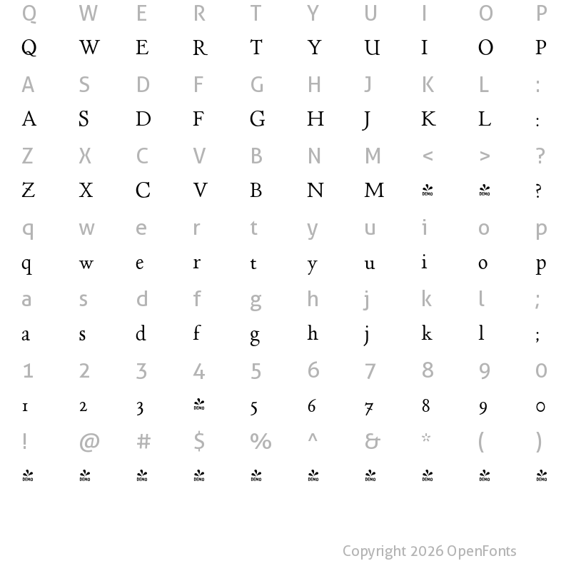 Character Map of FONTSPRING DEMO - P22 Stickley Pro Headline Regular