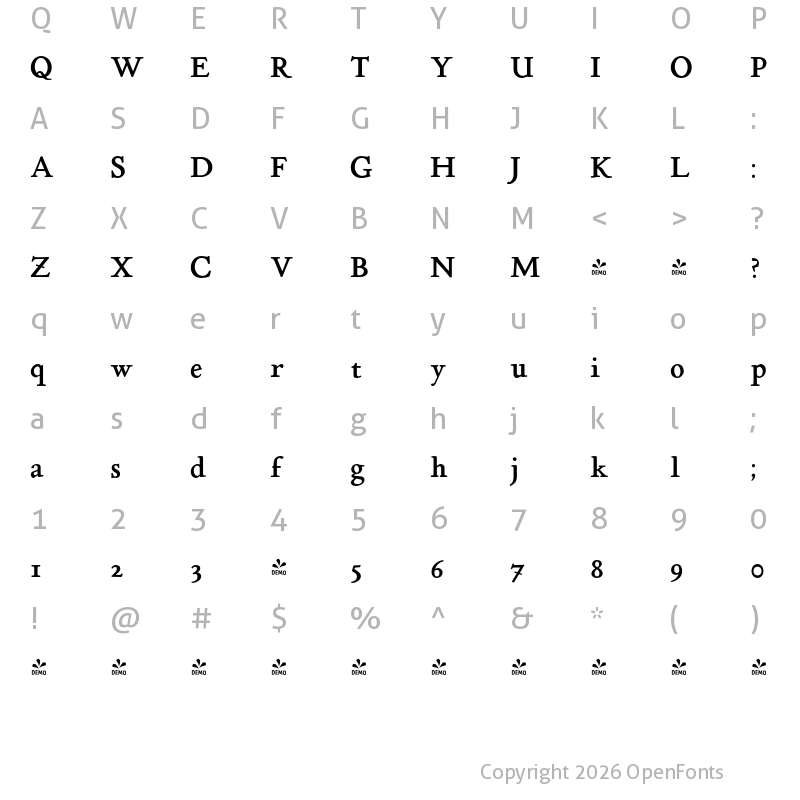 Character Map of FONTSPRING DEMO - P22 Stickley Pro Text Bold